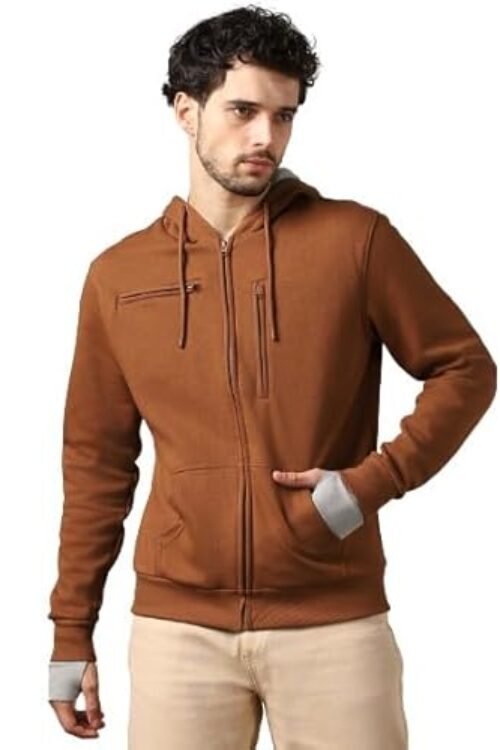 NB Unisex-Adult Fleece Neck Hooded Regular Fit Sweatshirt (1M-Twzp-R0002_Mocha Bisque_S