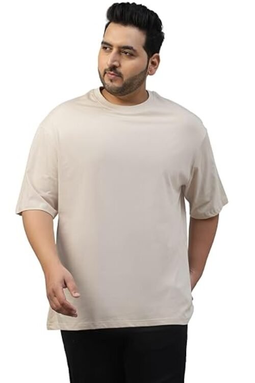 Veirdo? 100% Pure Cotton Oversized Fit Drop Shoulder Solid Core Plus Size Plus Size T-Shirt for Men (Colors: Black, Cork, Lilac, Maroon, Navy, Swanwhite & White)