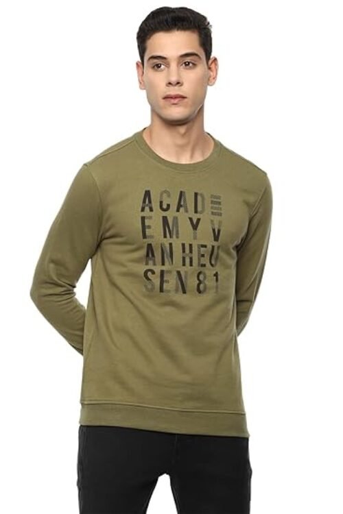 VH Cotton Blend Men Olive Crew Neck Sweatshirt