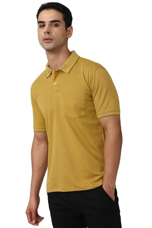 Peter England Men’s Premium Branded Regular Fit Half Sleeve Polo T-Shirt with Pocket | Cotton Rich | Birds Eye Interlock Weave