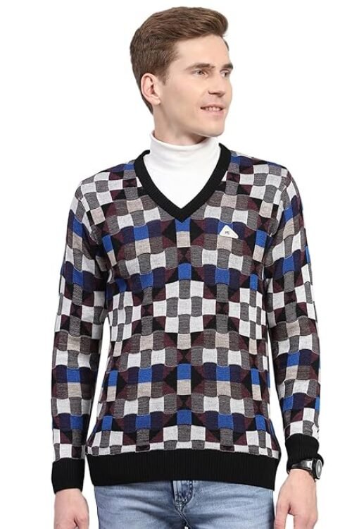 Monte Carlo Mens Checkered V Neck Full Sleeve Pullover (1243192VN)