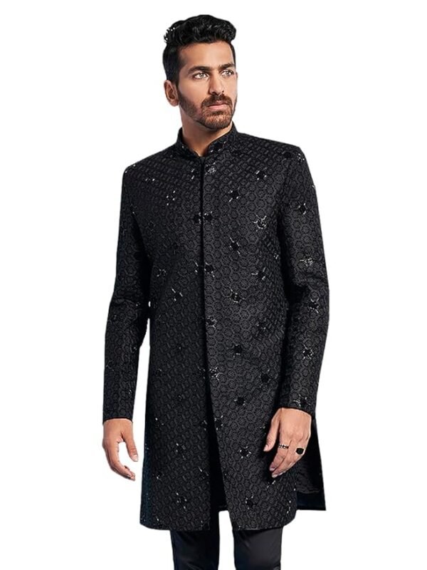 VASTRAMAY Men's Velvet Sherwani Only Top - Velvet Embroidered Indo Western