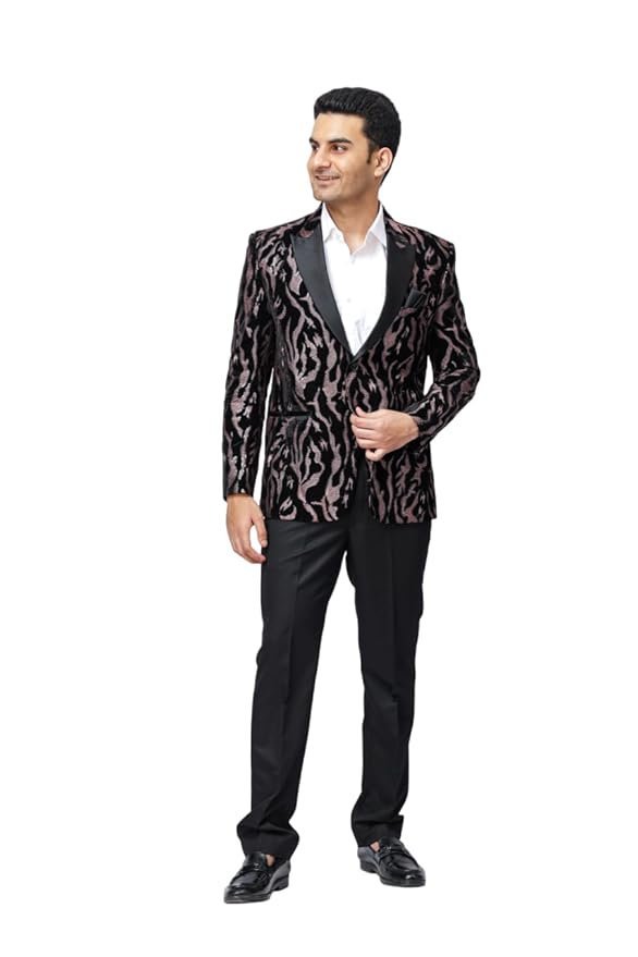 Men's Leopard Print Designer Blazer Set – Includes Matching Black Trouser | Festive, Wedding & Ethnic Wear | Regular Fit
