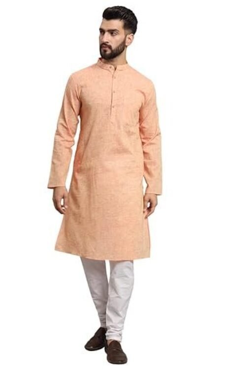 LATEST CHIKAN Men’s Cotton Regular Textured Long Kurta Full Sleeves – Casual Ethnic Wear