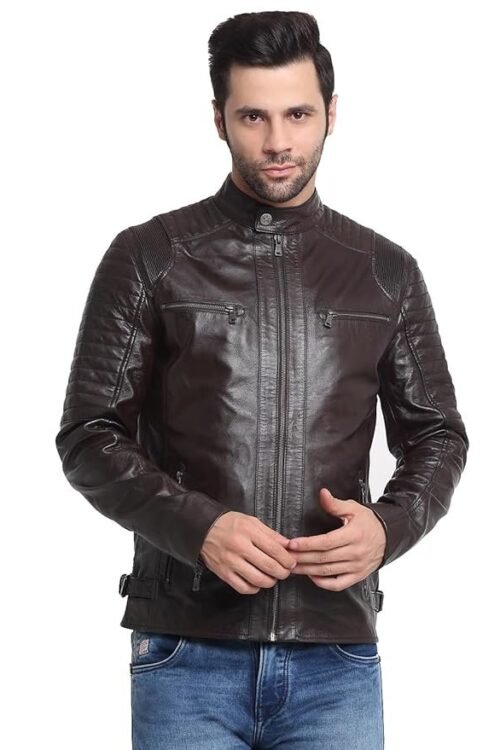 Men’s Casual Stylish Leather Jacket | Men Solid Choco Brown Leather Jacket | Winter Jacket | High Neck | Long Sleeve | Zipper Closure | Regular Fit | Comfortable Fit Jacket Crafted for Men