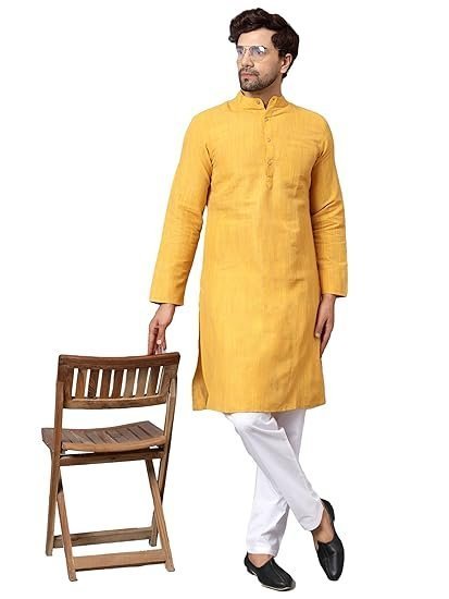 LATEST CHIKAN Men's Cotton Long Kurta Full Sleeves - Casual Ethnic Wear